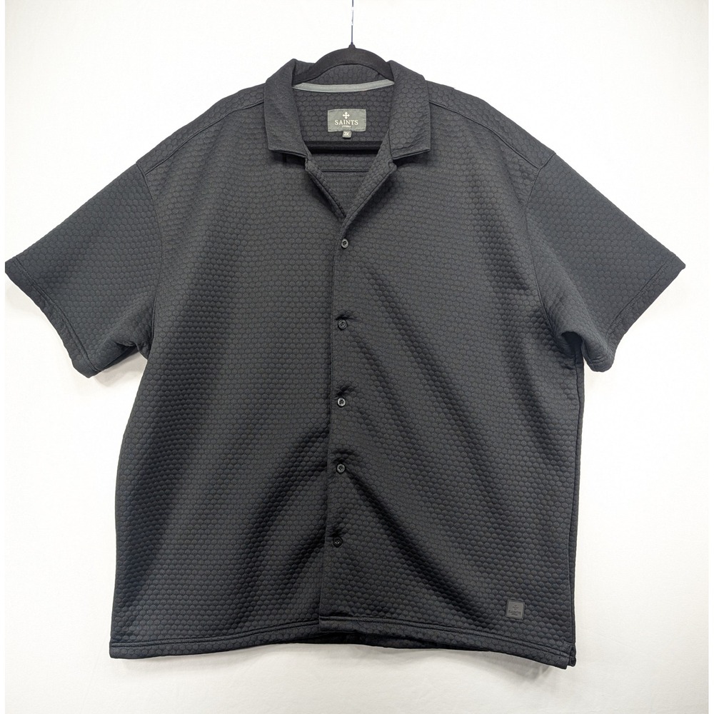 Saints Studio Mens 3XL Black Honeycomb Textured Short Sleeve Button Down Shirt
